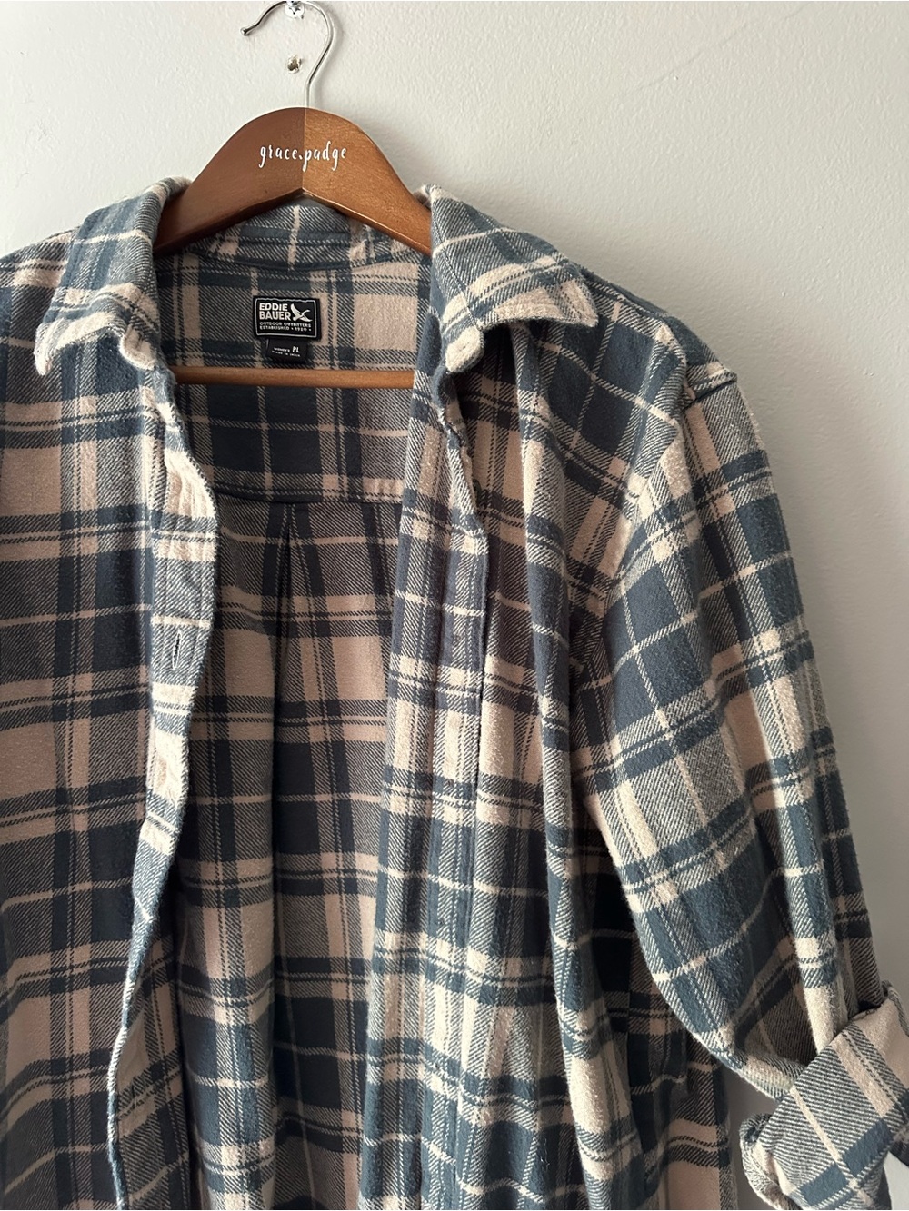 Eddie Bauer Teal and Cream Plaid Shirt Jacket